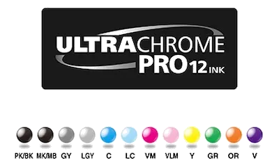 Epson Ultrachrome Pro 12-colour pigment inks used for giclée art prints, canvas prints, photography prints, poster prints, custom prints